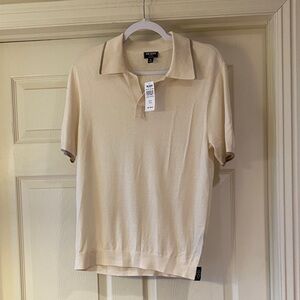 Todd Snyder Bisque SS Silk Cashmere Tipped Polo Sz M.  NWT Box24. SEE PICTURES